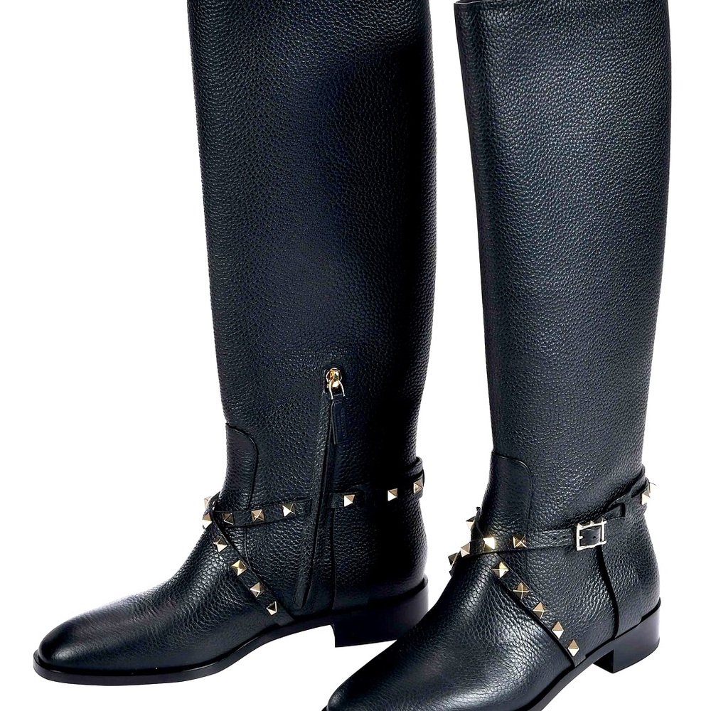 Valentino Garavani Rockstud Pebbled Leather Knee Boots, new in box, size 39